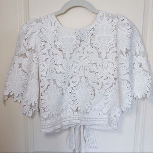 Gracia White Lace Blouse with Open Back